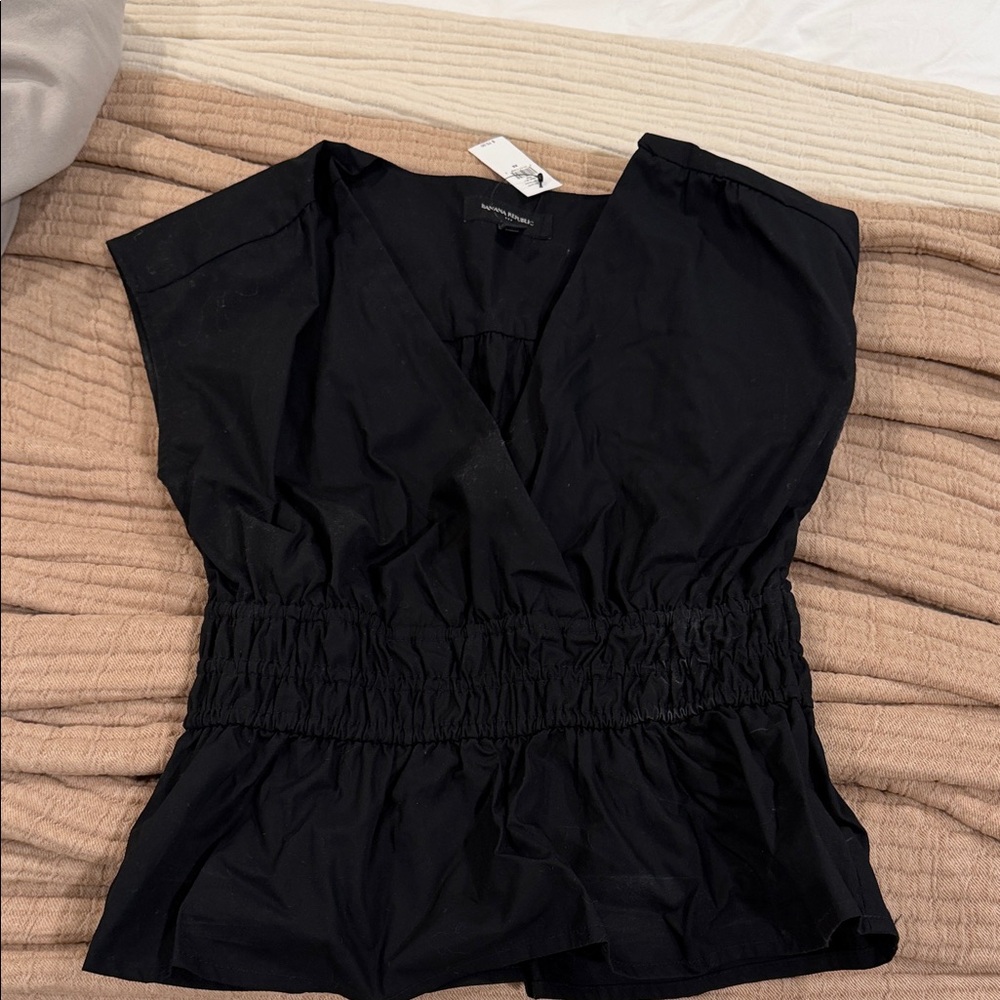 Banana Republic Black V-Neck Smocked-Waist Blouse